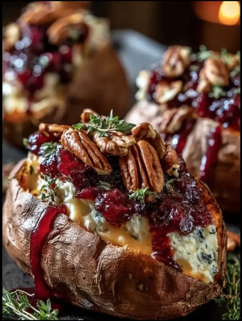 Maple Pecan Brie Stuffed Sweet Potatoes (Sweet & Savory Holiday Side)
