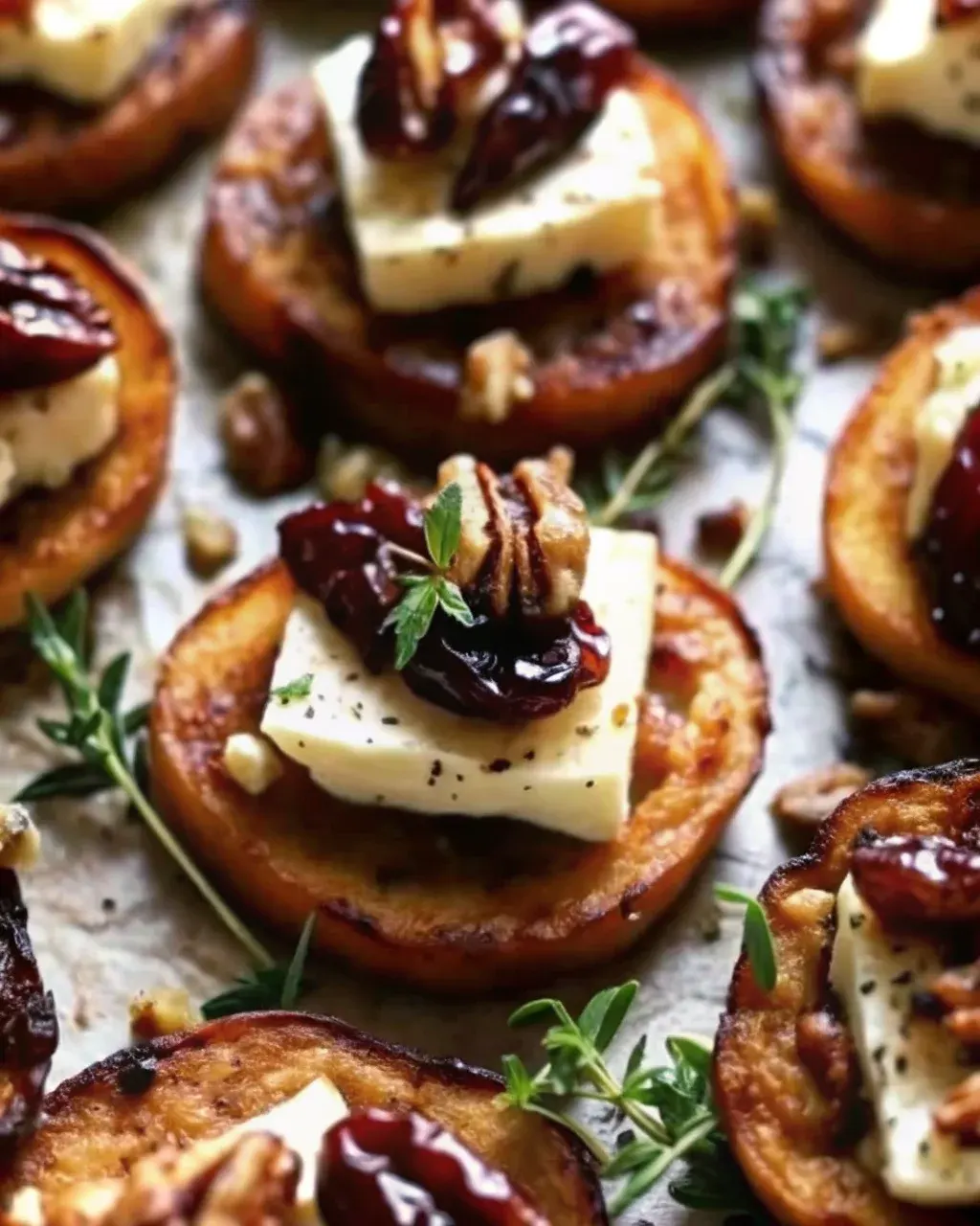 Sweet Potato Brie Bites (Easy Holiday Appetizer Recipe) 2 card sweet potato rounds with brie