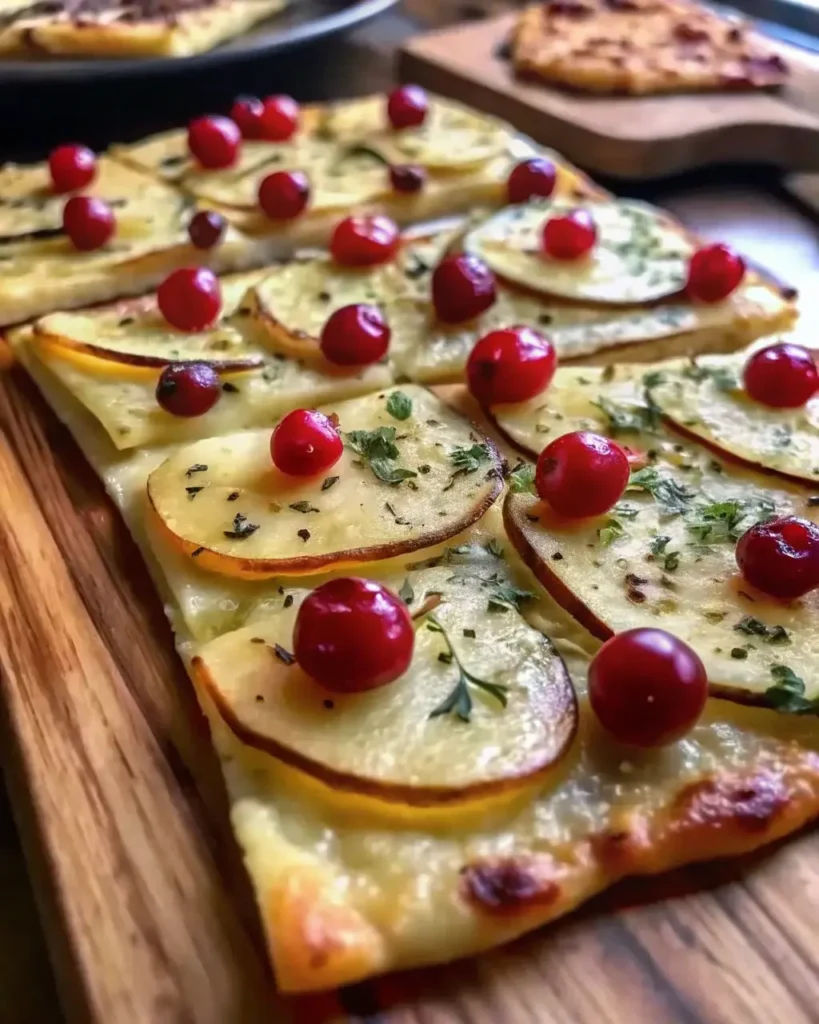 maker pear brie and cranberry flatbread wiht thyme
