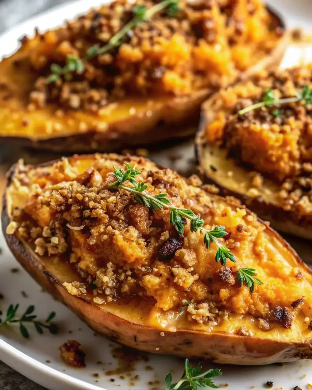 Twice-Baked Sweet Potatoes with Maple Butter and Pecan Crumble 2 maker twice baked sweet potatoes with maple butter