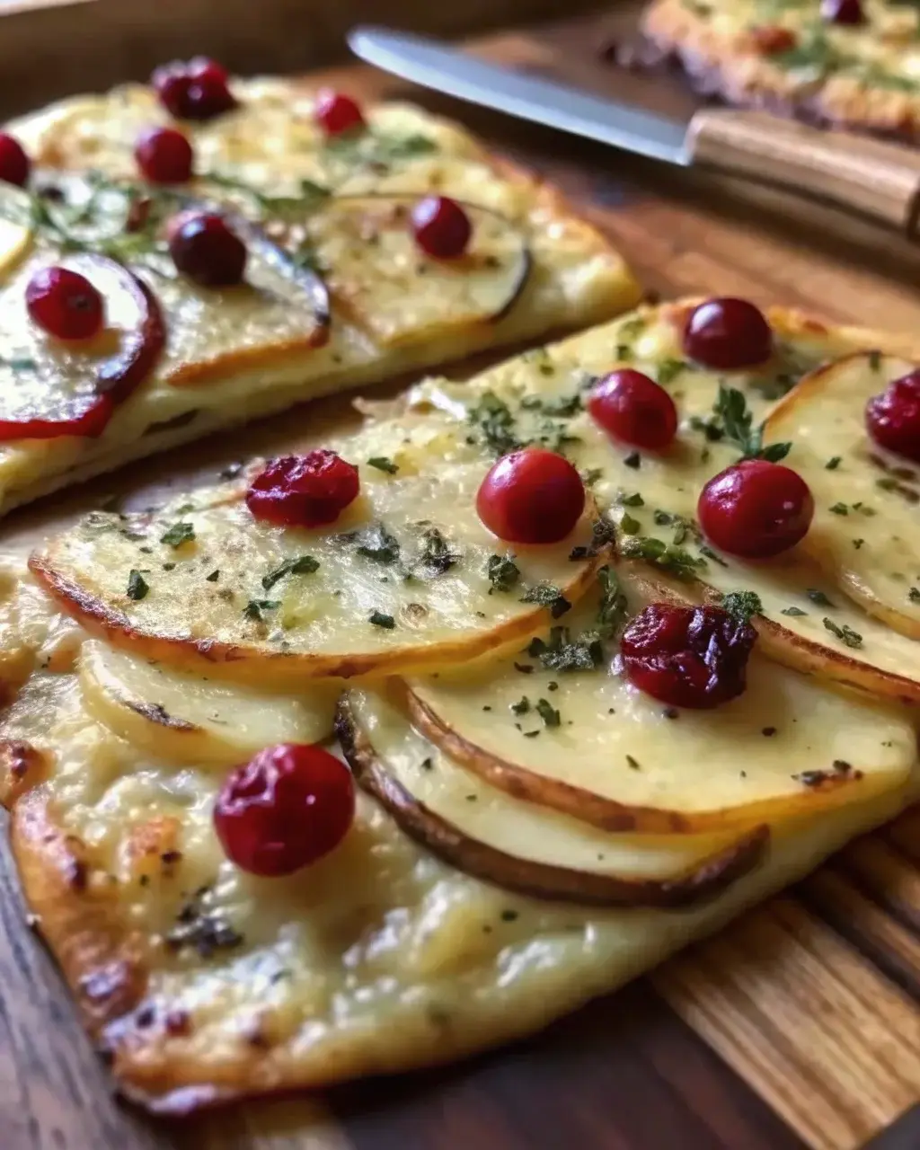 pear brie and cranberry flatbread wiht thyme