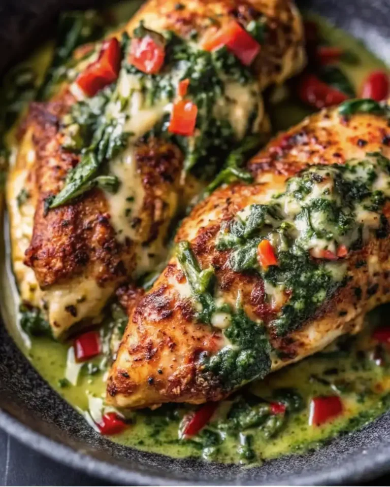 Roasted Red Pepper Spinach Mozzarella Stuffed Chicken