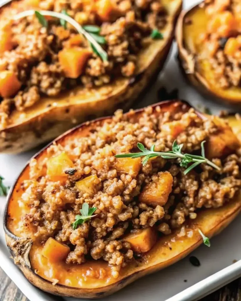 Twice-Baked Sweet Potatoes with Maple Butter and Pecan Crumble