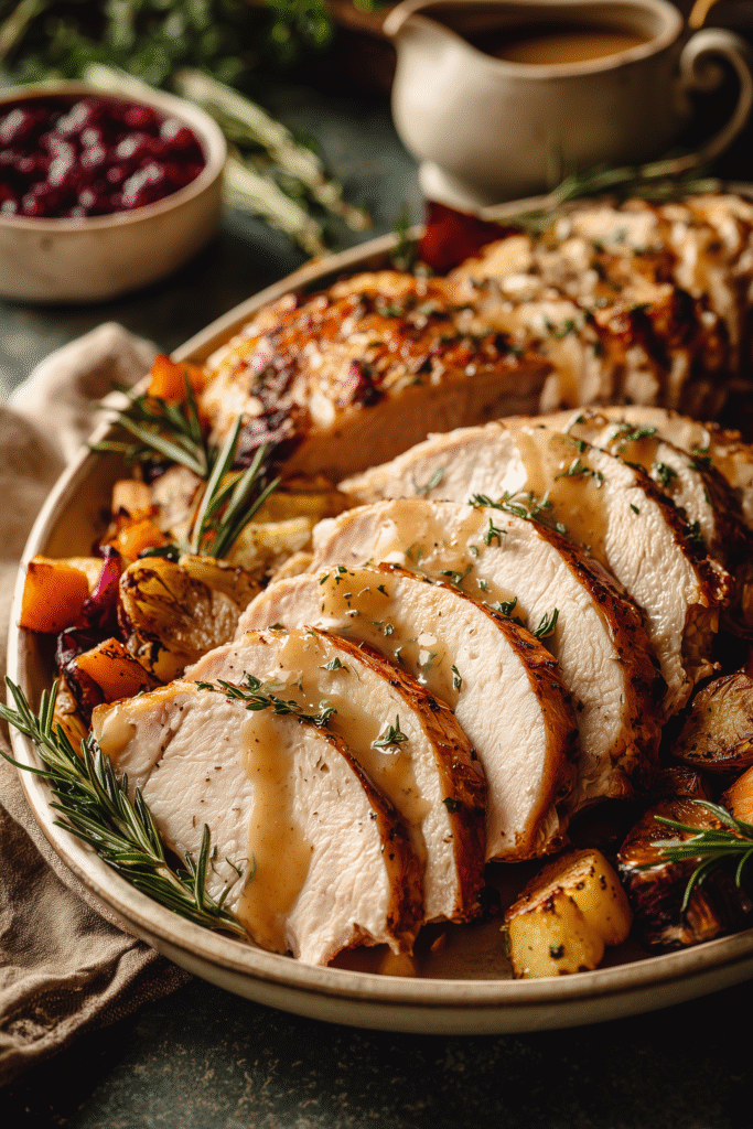 Ayala Juicy slices of Thanksgiving turkey breast fanned out on 06647dd1 95c4 405d 88b7 218ea8ba26e8