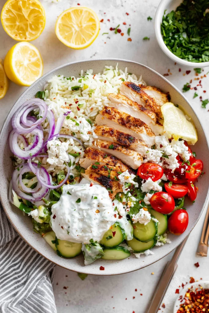 Mediterranean style chicken bowl