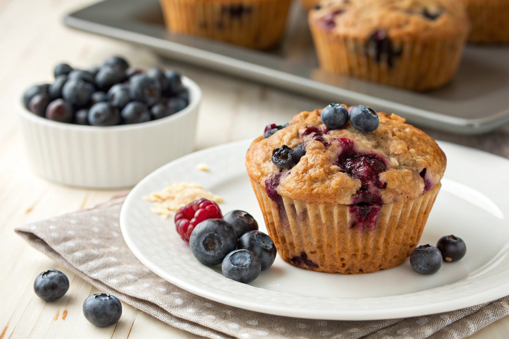 Blueberry Oatmeal Muffins featured dish plated