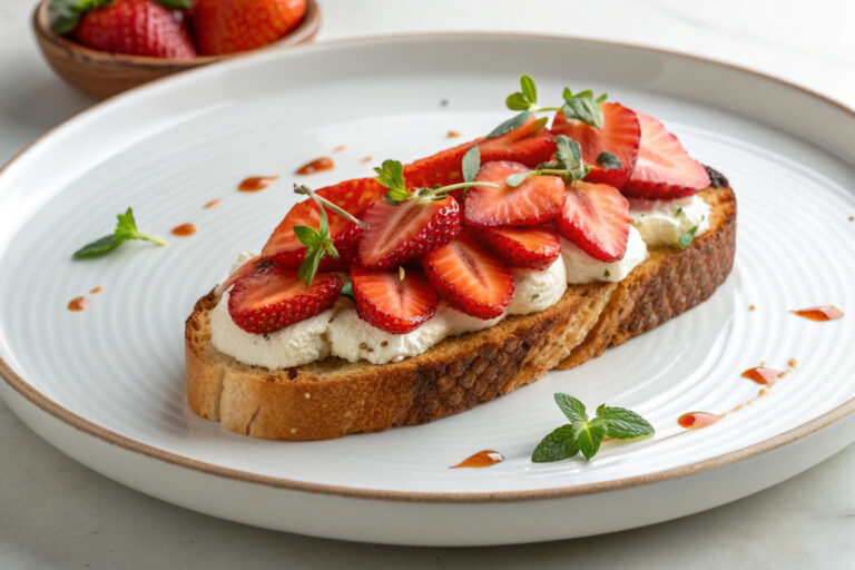 Roasted Strawberry Whipped Ricotta Toast featured dish plated