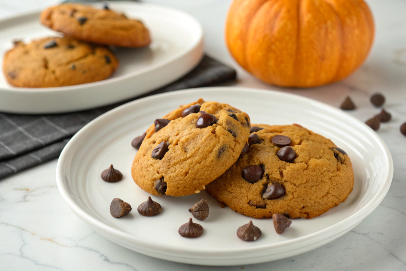 Pumpkin Chocolate Chip Cookies featured dish plated