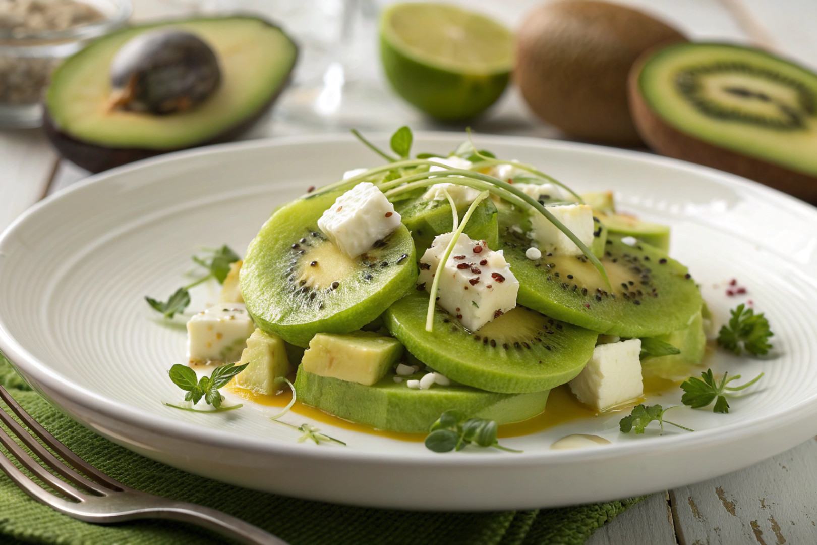 Kiwi Avocado Feta Salad featured dish plated