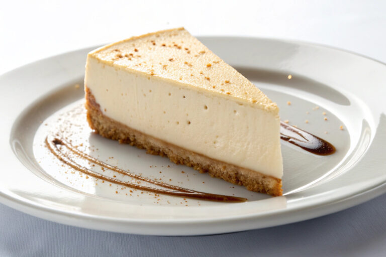 Vanilla Bean Brown Butter Cheesecake featured dish plated