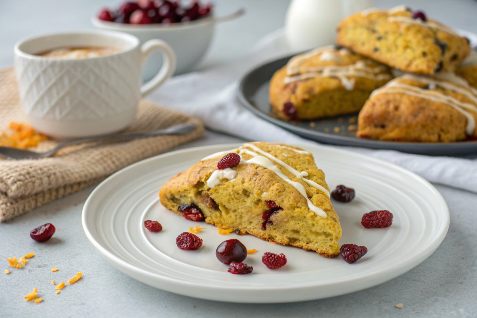 Welcome to Nessy Recipes 5 Pumpkin Cranberry Scones featured dish plated