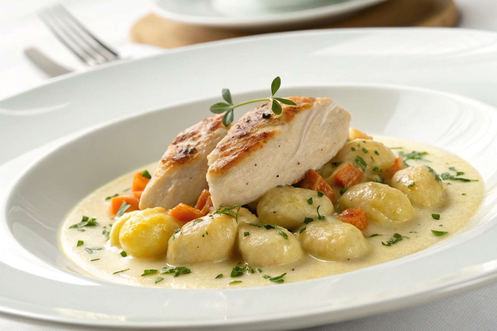 Creamy Chicken and Gnocchi featured dish plated
