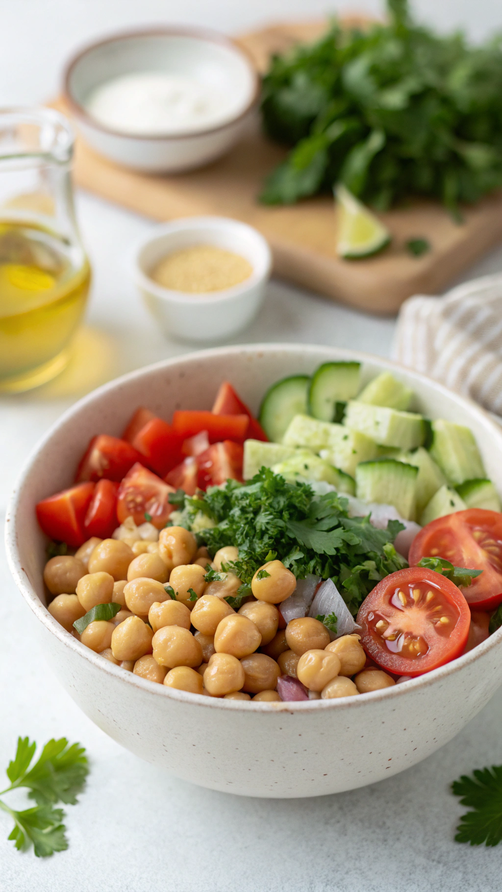 Mediterranean Chickpea Bowl ingredients preparation