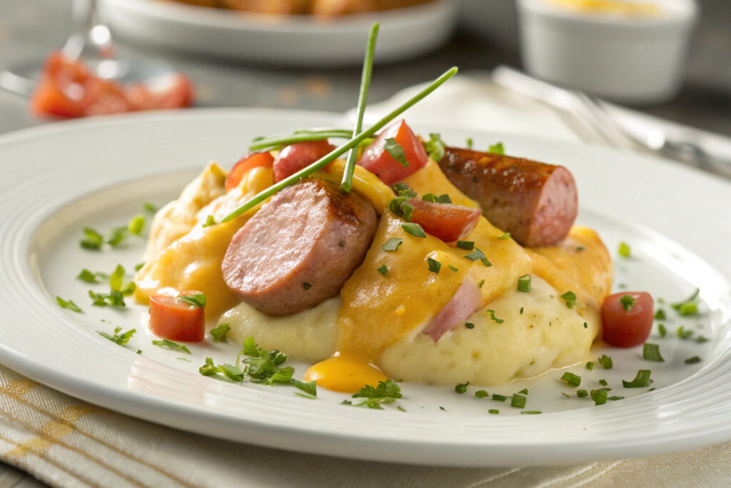 Creamy Cheesy Sausage Potato featured dish plated