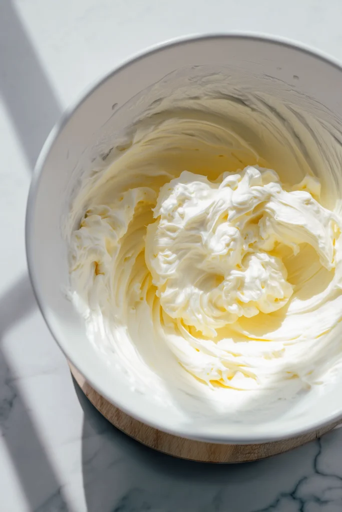 Creamy Whipped Brie with Cranberry & Pistachios 2 Close-up of cheese being whipped until fluffy for Creamy Whipped Brie with Cranberry & Pistachios.