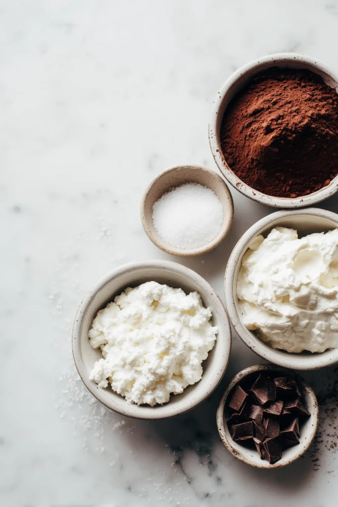 Various bowls containing Italian Love Cake ingredients on a marble surface, ready for preparation.