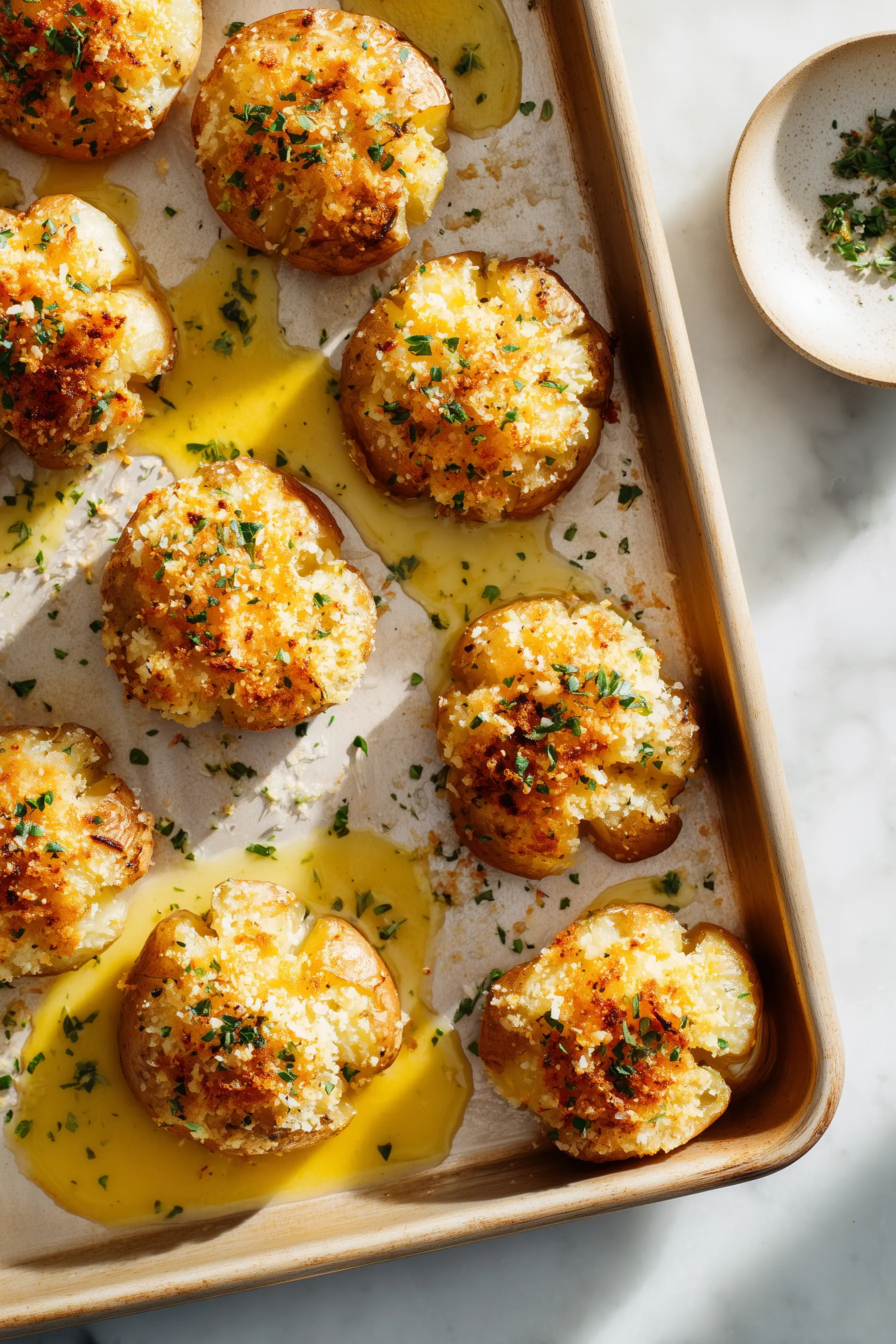 Baked Smashed Potatoes With Garlic & Parmesan 1 baked smashed potatoes featured