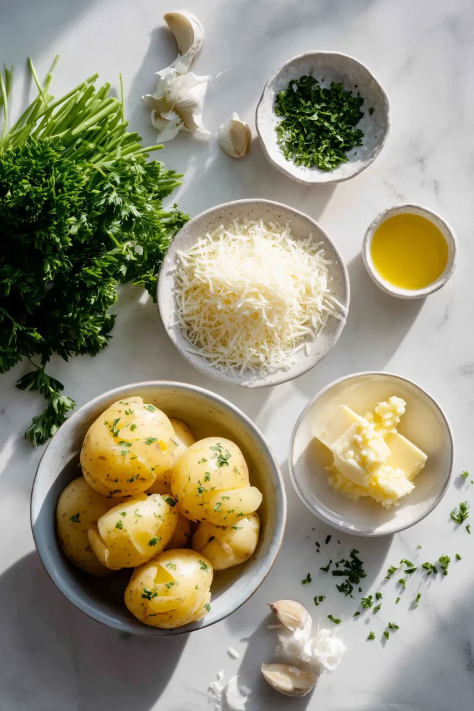 Baked Smashed Potatoes With Garlic & Parmesan 2 baked smashed potatoes ingredients