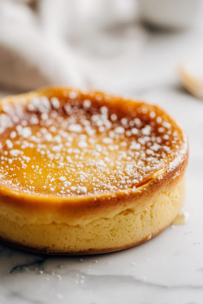 Crème Brûlée Cheesecake 3 Superfine sugar layer caramelizing on top of a Crème Brûlée Cheesecake, torching step shown.