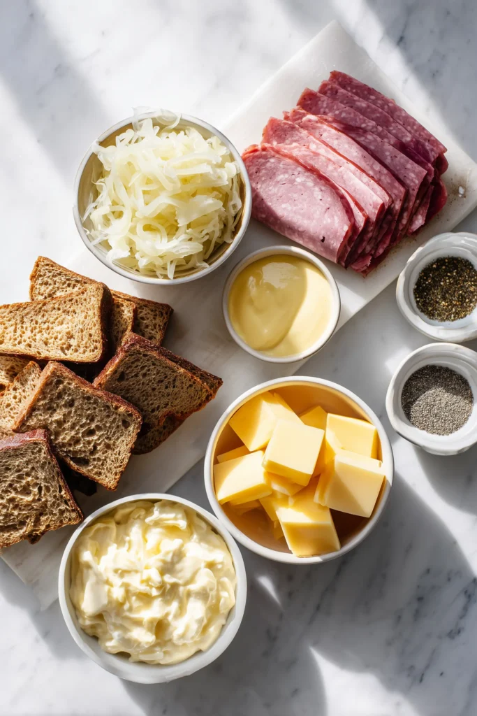 layered reuben casserole bake ingredients