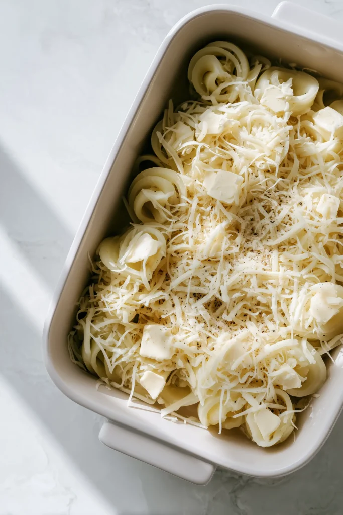 Irresistibly Cheesy Tennessee Onions Better than Onion Rings 3 Unbaked casserole dish of Irresistibly Cheesy Tennessee Onions Better than Onion Rings with cheese layered over sweet onions.