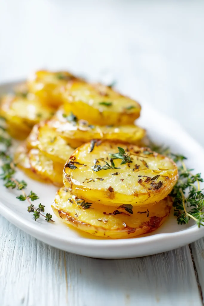 Plated serving of Crispy Potato Roast: Easy Thousand Layer Potatoes Recipe displaying crispy edges and tender layers.
