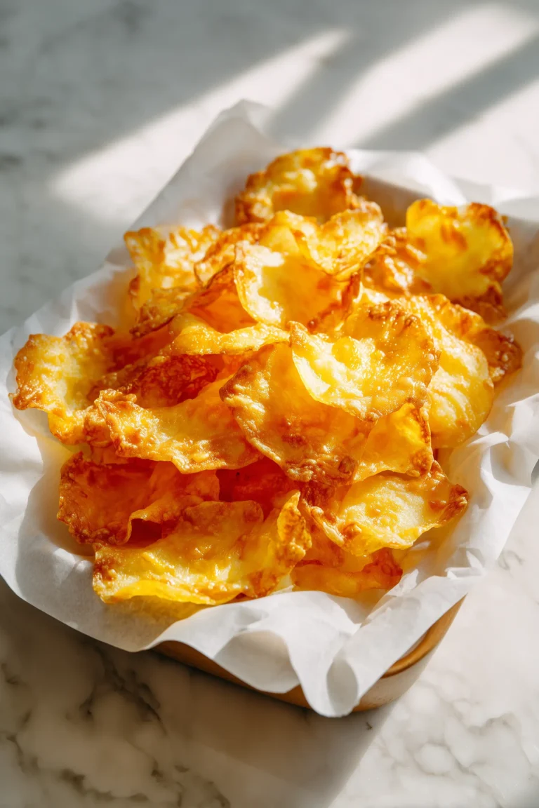 A tray of Easy Keto Cottage Cheese Chips with golden edges on parchment paper, showing their crispy, baked texture.