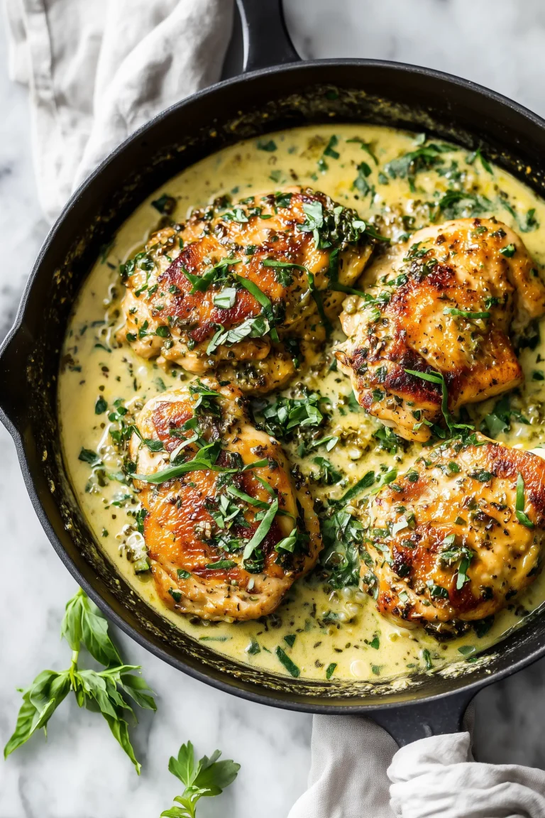 Golden Garlic Herb Butter Chicken pieces cooked in a skillet with fresh herbs and melted butter sauce.