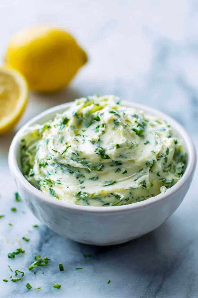 A close-up of creamy herb butter with parsley and garlic, prepared for Garlic Herb Butter Chicken.