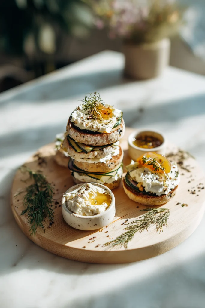 5 Irresistible Cottage Cheese Flagels sliced and served on a board with sweet and savory toppings for a cozy meal.