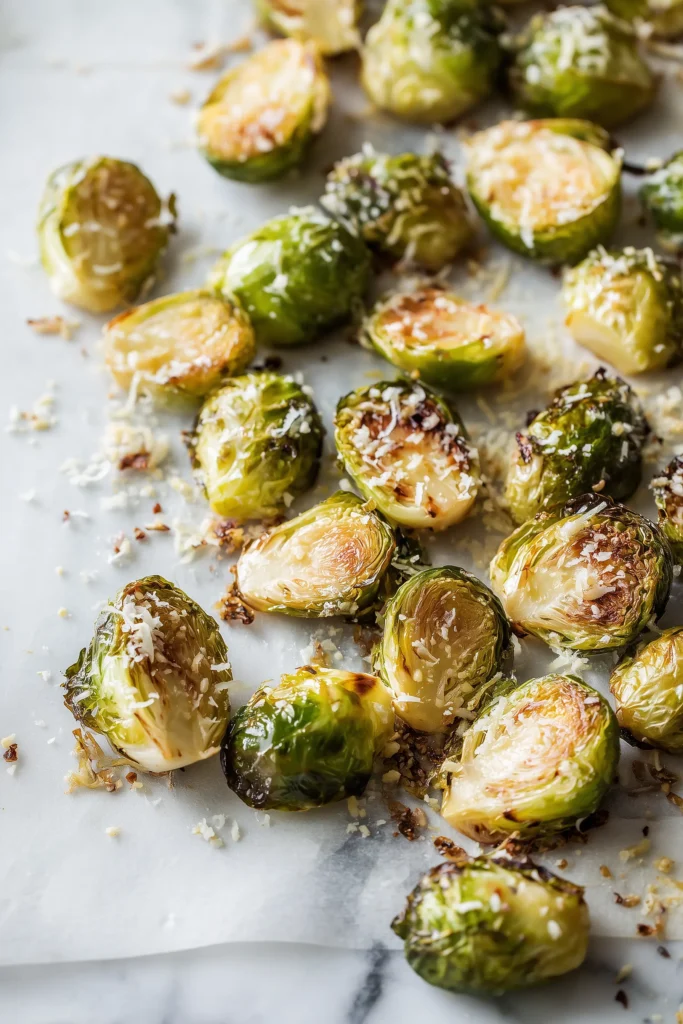 Saltgrass Steakhouse Brussels Sprouts Recipe 3 Roasted Saltgrass Steakhouse Brussels Sprouts Recipe on a sheet pan with melted cheese and caramelized edges.