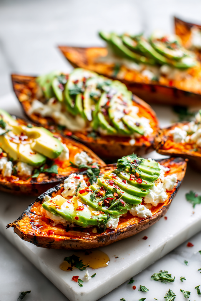 Loaded Sweet Potato Skins with Whipped Feta Avocado Platter