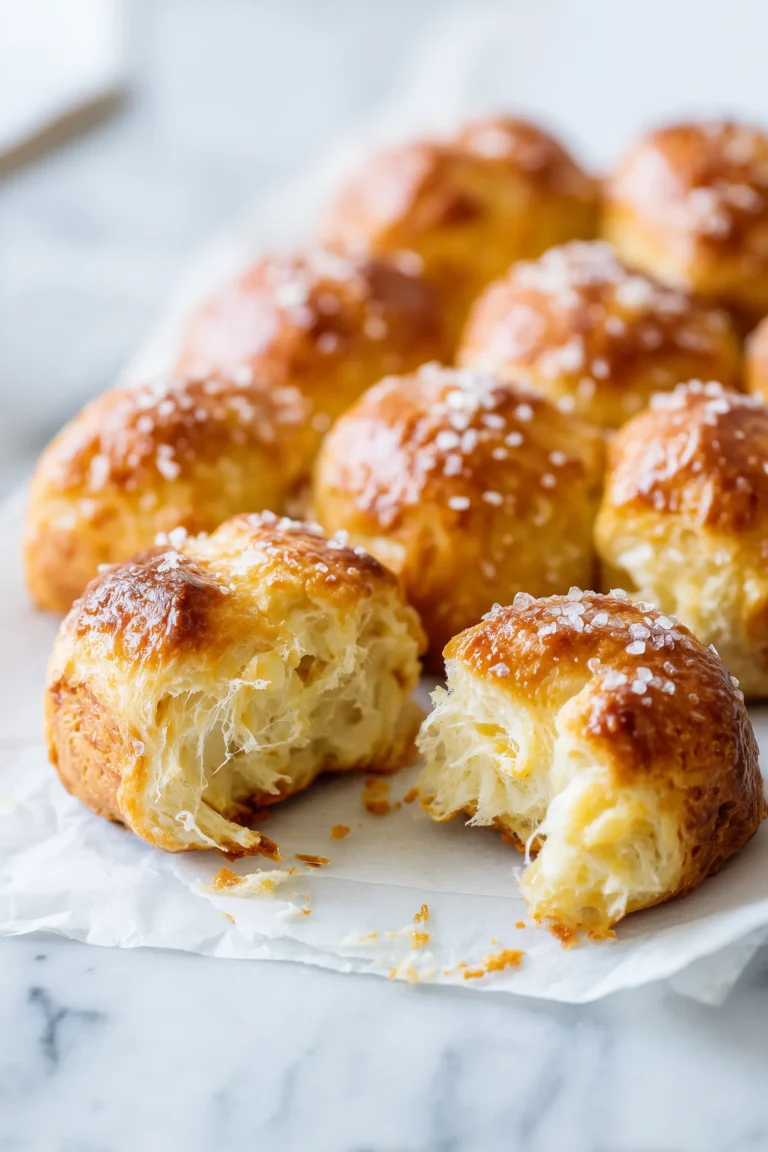 A plate of fresh Cottage Cheese Pretzel Bites with golden crusts and airy interiors on a marble background.