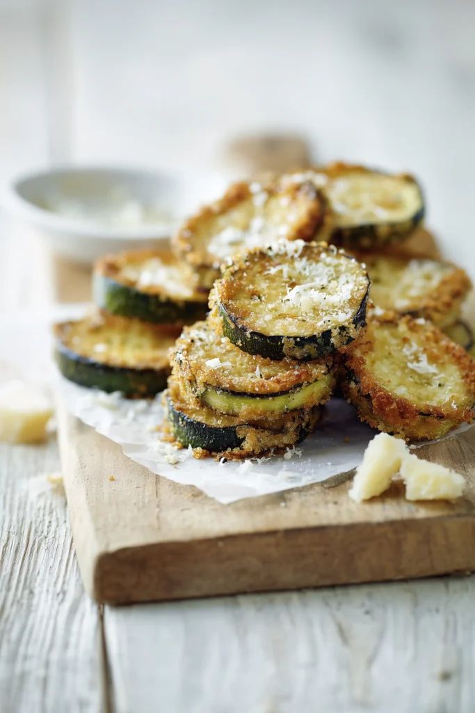 Golden brown eggplant slices fresh from frying, the crunchy base for Eggplant Parmigiana.