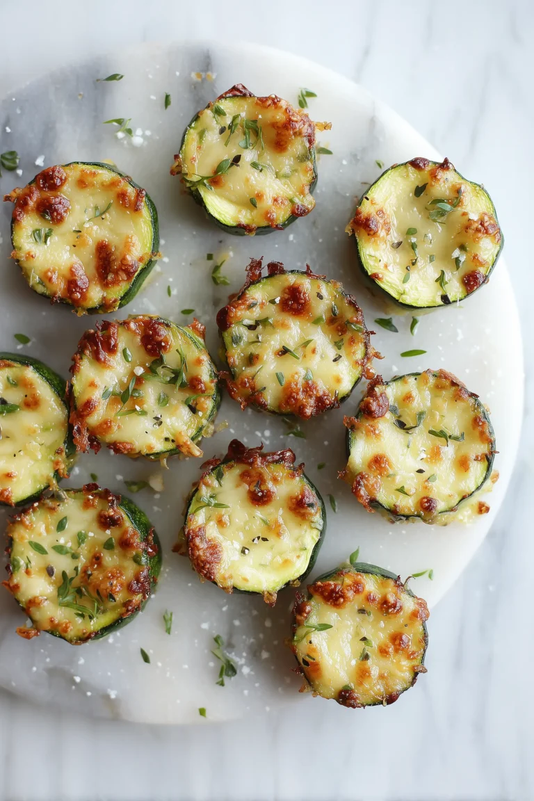 A tray of Parmesan Roasted Zucchini featuring golden, crispy cheese atop tender zucchini coins.