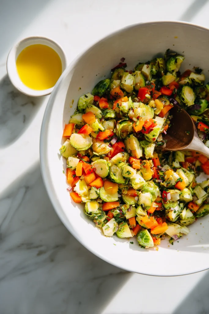 Cowboy Butter Roasted Vegetables 2 Chopped vegetables in a bowl ready to be tossed for Cowboy Butter Roasted Vegetables.