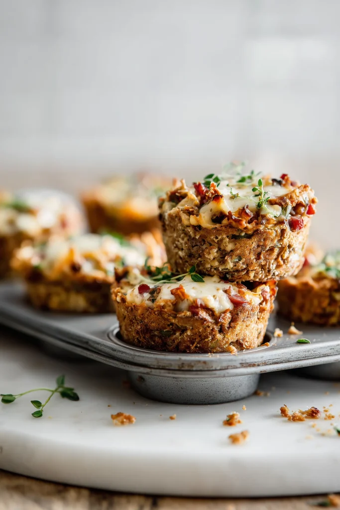 Mini muffin tin Reuben Bake with Layers of Corned Beef, with golden, cheesy tops and layered fillings.
