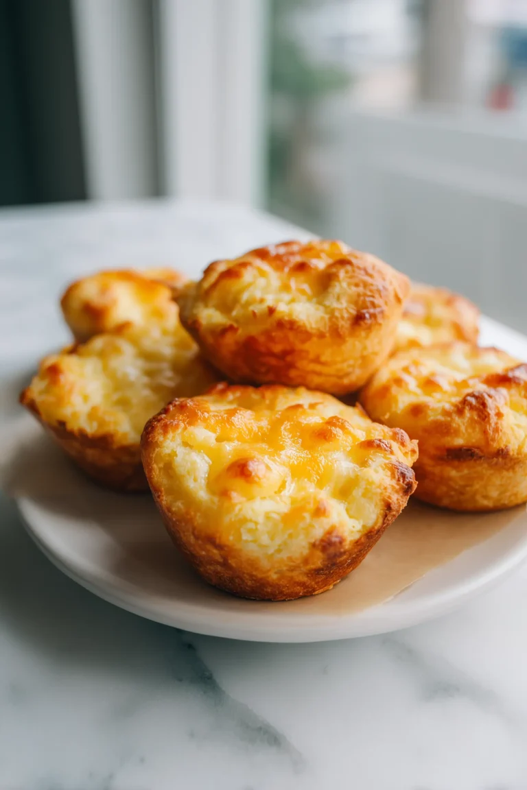 A tray of Savory Cheesy Baked Meat Patties with melted cheese centers and golden crispy edges on a bright marble background.