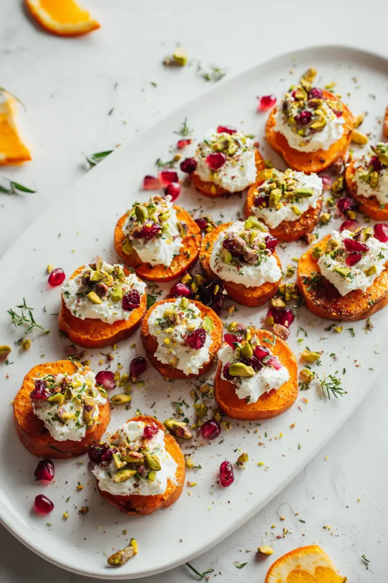 Caramelized Sweet Potato Rounds with Whipped Feta, Cranberry & Pistachio
